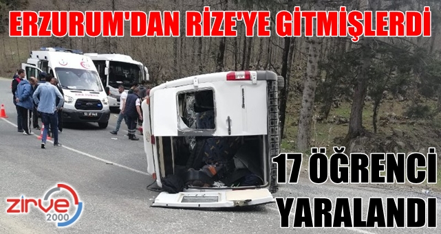 Minibüs devrildi 17 öğrenci yaralandı