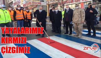 Erzurum’da yaya geçitlerine ‘kırmızı çizgi’ uygulaması