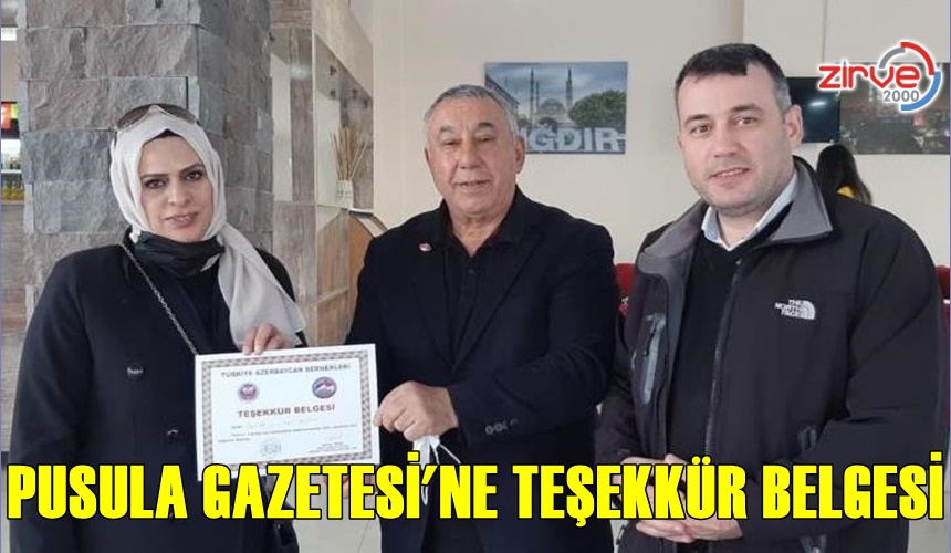 Ünsal’dan Pusula Gazetesine teşekkür belgesi